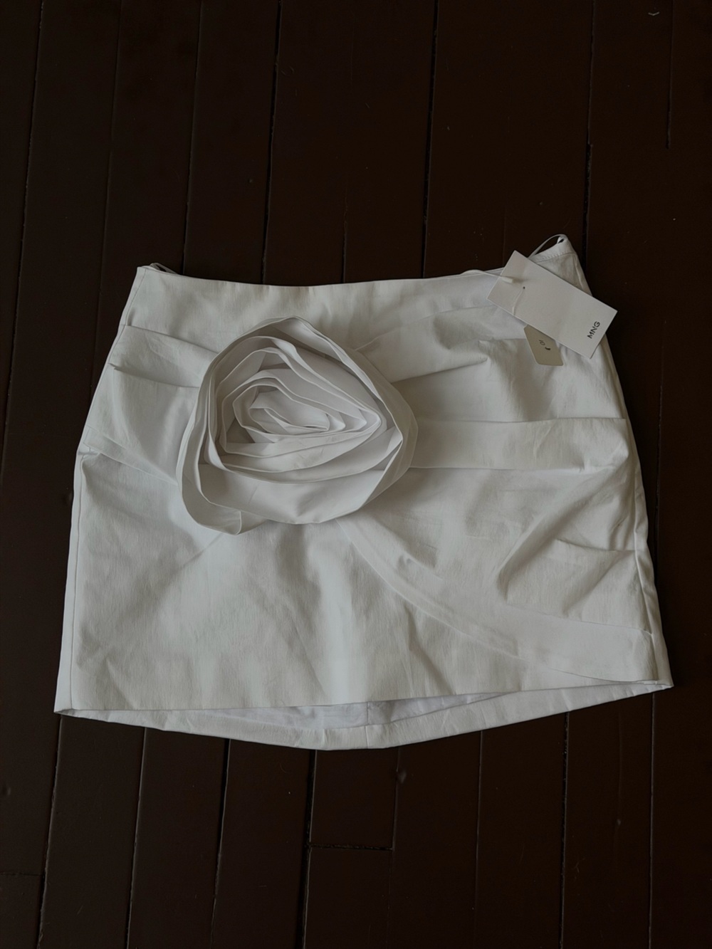 Mango White Mini Skirt with Rosette Detail